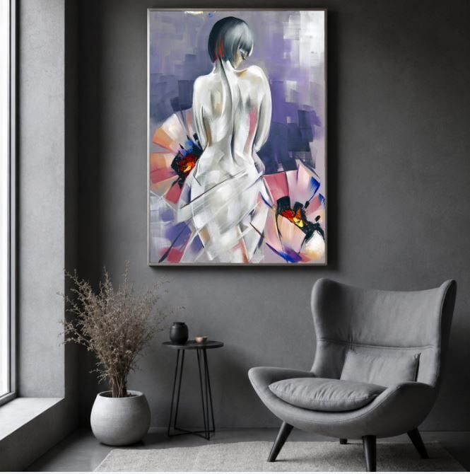 Kadın Figürlü Yağlı Boya Tablo Soyut Dokulu El Yapımı Modern Sanat Eseri