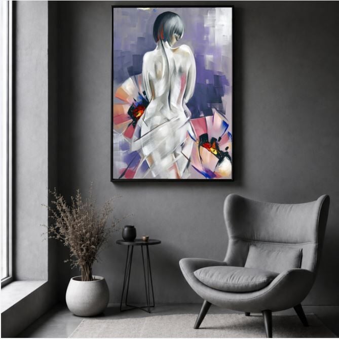 Kadın Figürlü Yağlı Boya Tablo Soyut Dokulu El Yapımı Modern Sanat Eseri