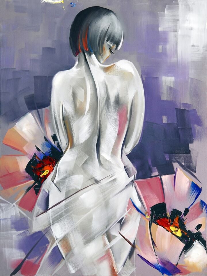 Kadın Figürlü Yağlı Boya Tablo Soyut Dokulu El Yapımı Modern Sanat Eseri