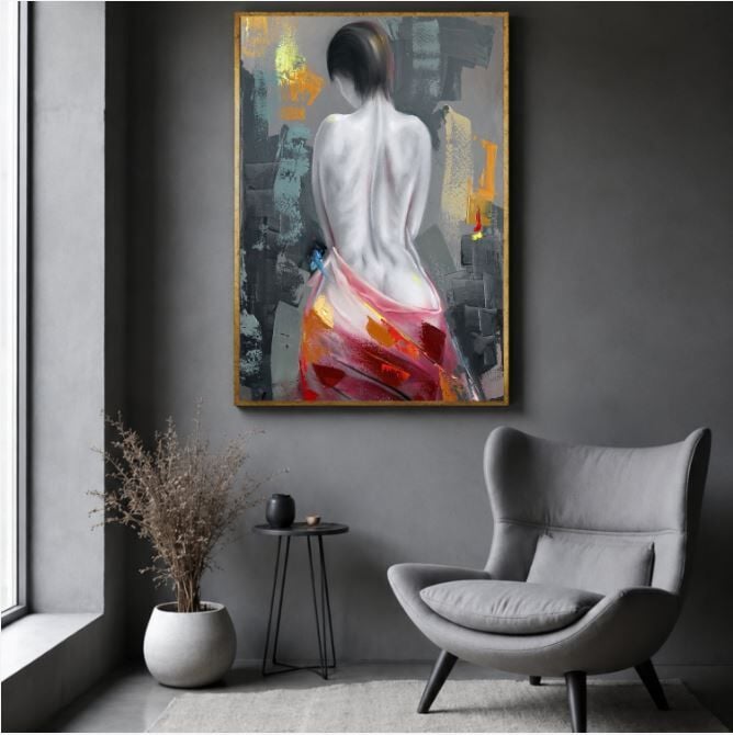 Kadın Figürlü Yağlı Boya Tablo Soyut Dokulu El Yapımı Modern Sanat