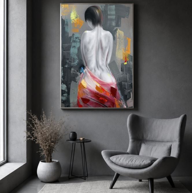 Kadın Figürlü Yağlı Boya Tablo Soyut Dokulu El Yapımı Modern Sanat