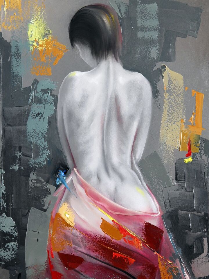 Kadın Figürlü Yağlı Boya Tablo Soyut Dokulu El Yapımı Modern Sanat