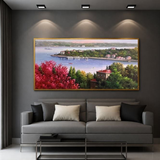 İstanbul Boğaz Manzarası Dokulu Yağlı Boya Tablo – Erguvanlar