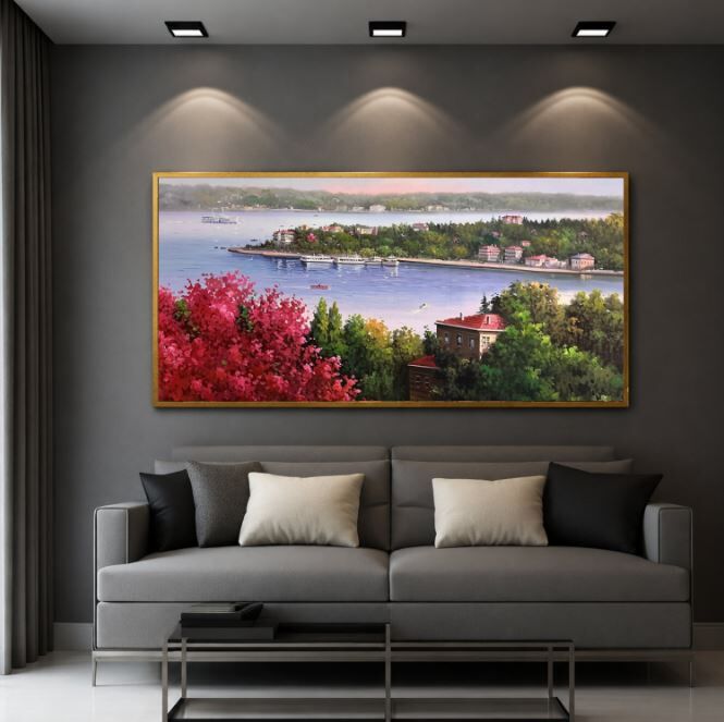 İstanbul Boğaz Manzarası Dokulu Yağlı Boya Tablo – Erguvanlar