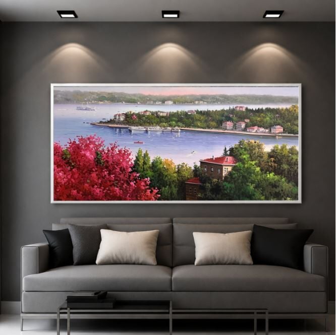 İstanbul Boğaz Manzarası Dokulu Yağlı Boya Tablo – Erguvanlar
