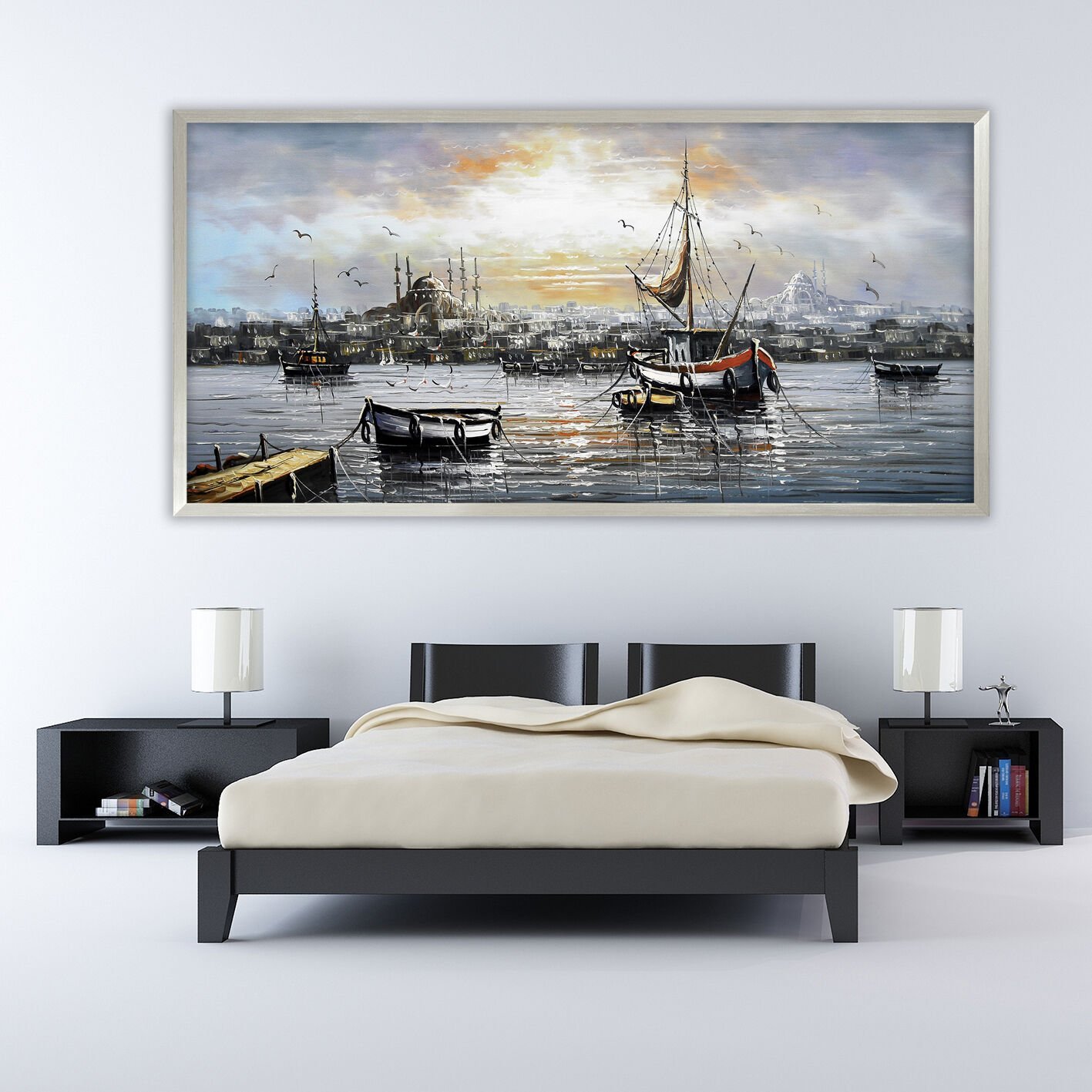 Boğazda Gün Doğumu Manzara Dokulu Yağlıboya Tablo