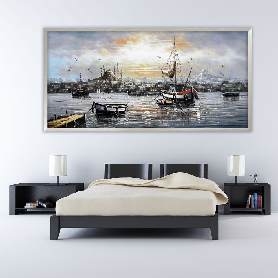 Boğazda Gün Doğumu / Manzara Dokulu Yağlıboya Tablo