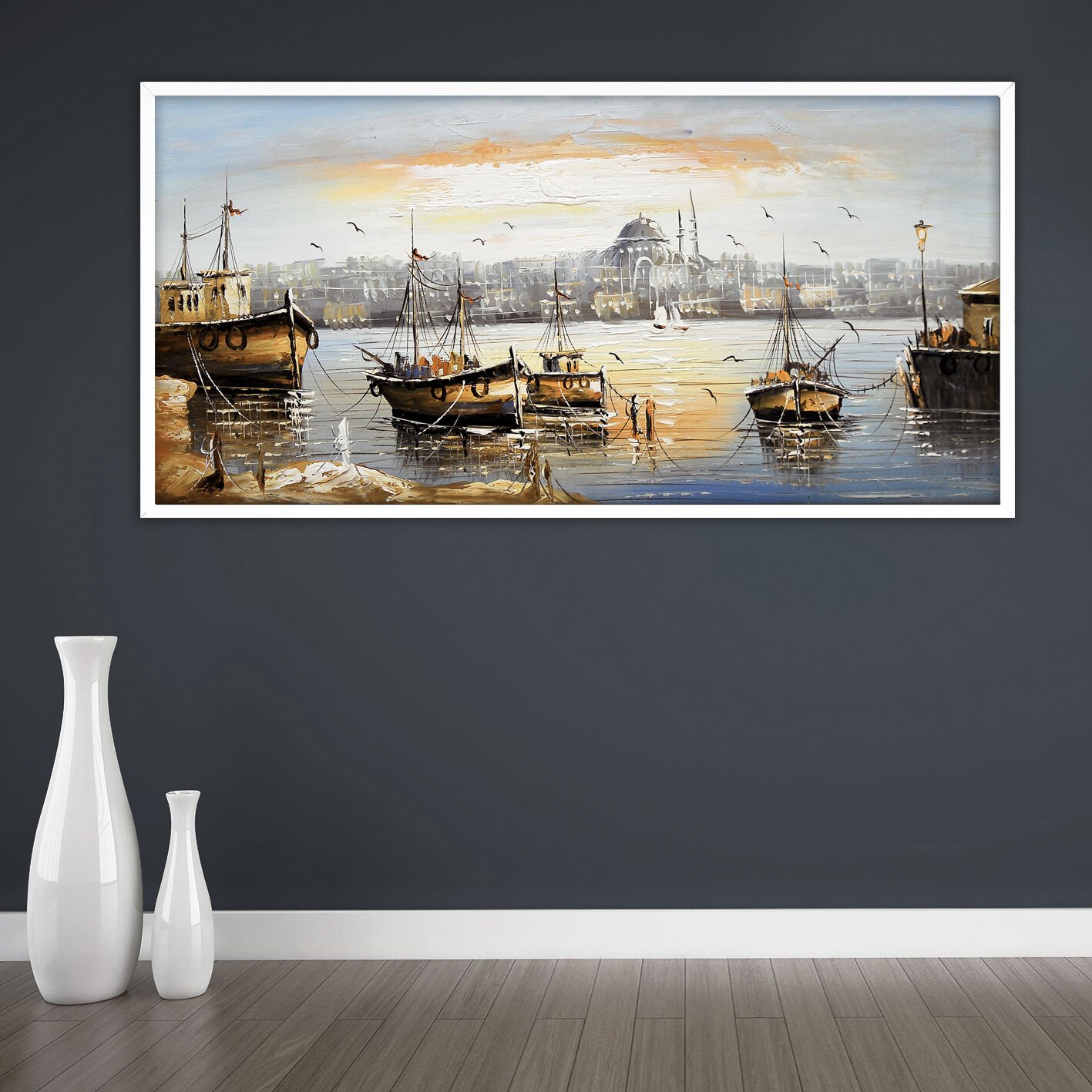 Altın Liman Manzara Dokulu Yağlıboya Tablo