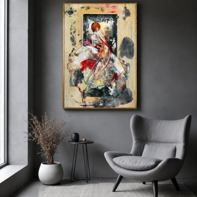Kadın Figürlü Yağlı Boya Tablo Soyut Dokulu El Yapımı Modern Sanat Eseri