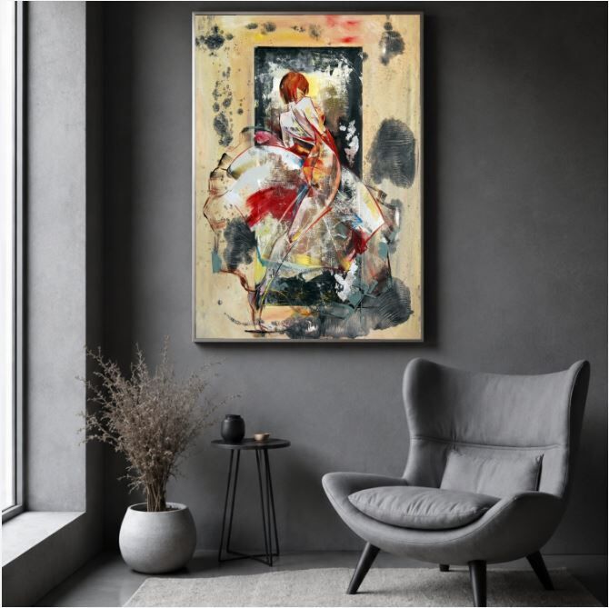 Kadın Figürlü Yağlı Boya Tablo Soyut Dokulu El Yapımı Modern Sanat Eseri