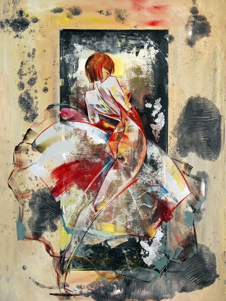 Kadın Figürlü Yağlı Boya Tablo Soyut Dokulu El Yapımı Modern Sanat Eseri