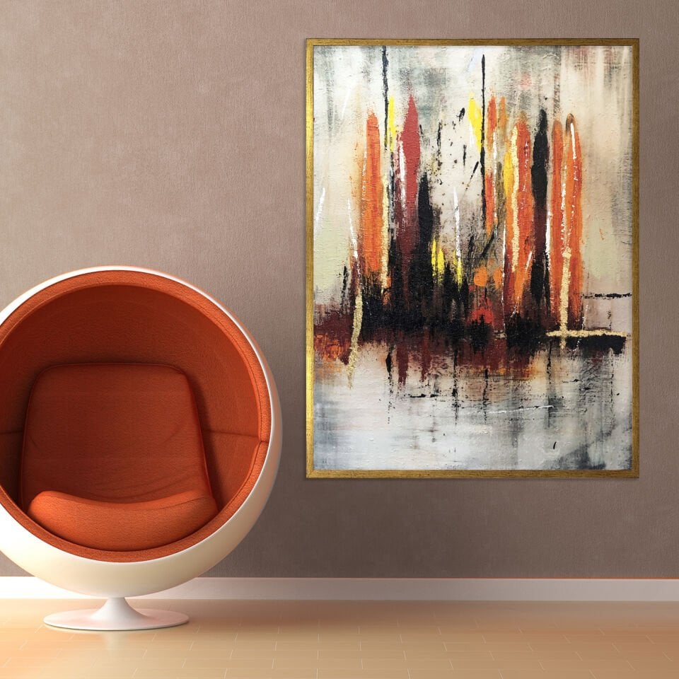 Alevlenen Ufuk Soyut Dokulu Yağlıboya Tablo