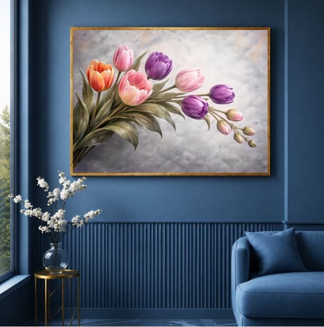 Pastel Renkli Laleler Yağlı Boya Tablo