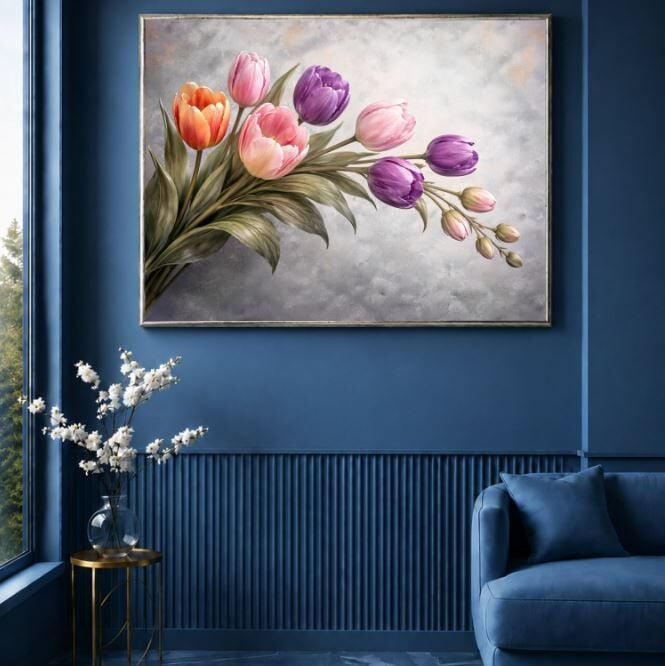Pastel Renkli Laleler Yağlı Boya Tablo