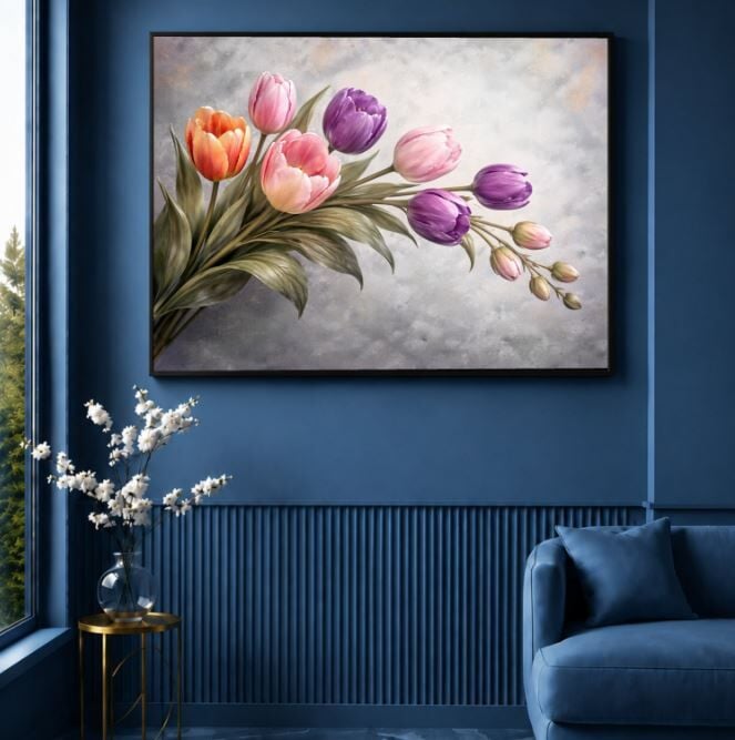 Pastel Renkli Laleler Yağlı Boya Tablo