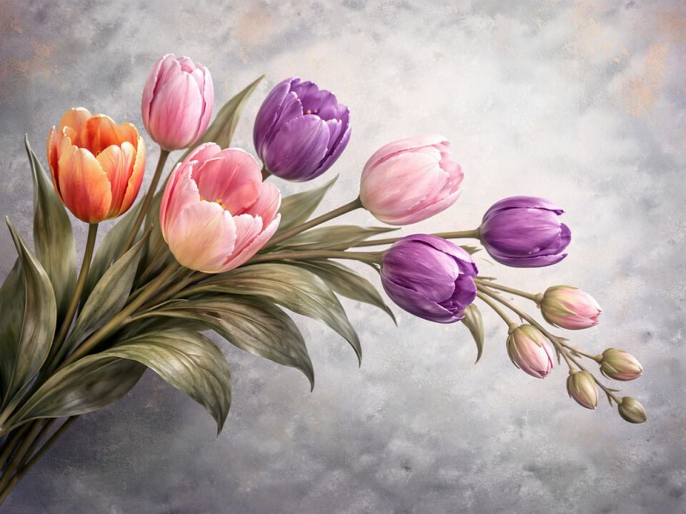 Pastel Renkli Laleler Yağlı Boya Tablo