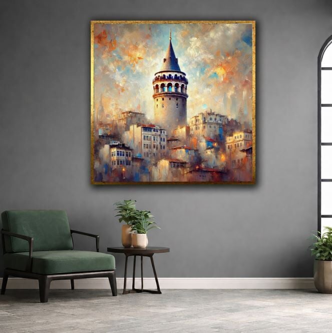 Galata Kulesi Dokulu Yağlı Boya Tablo