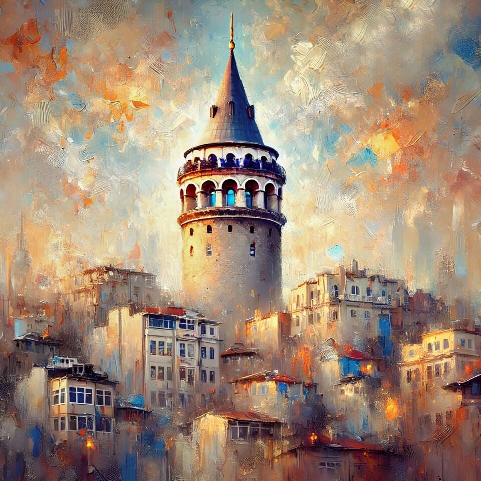 Galata Kulesi Dokulu Yağlı Boya Tablo