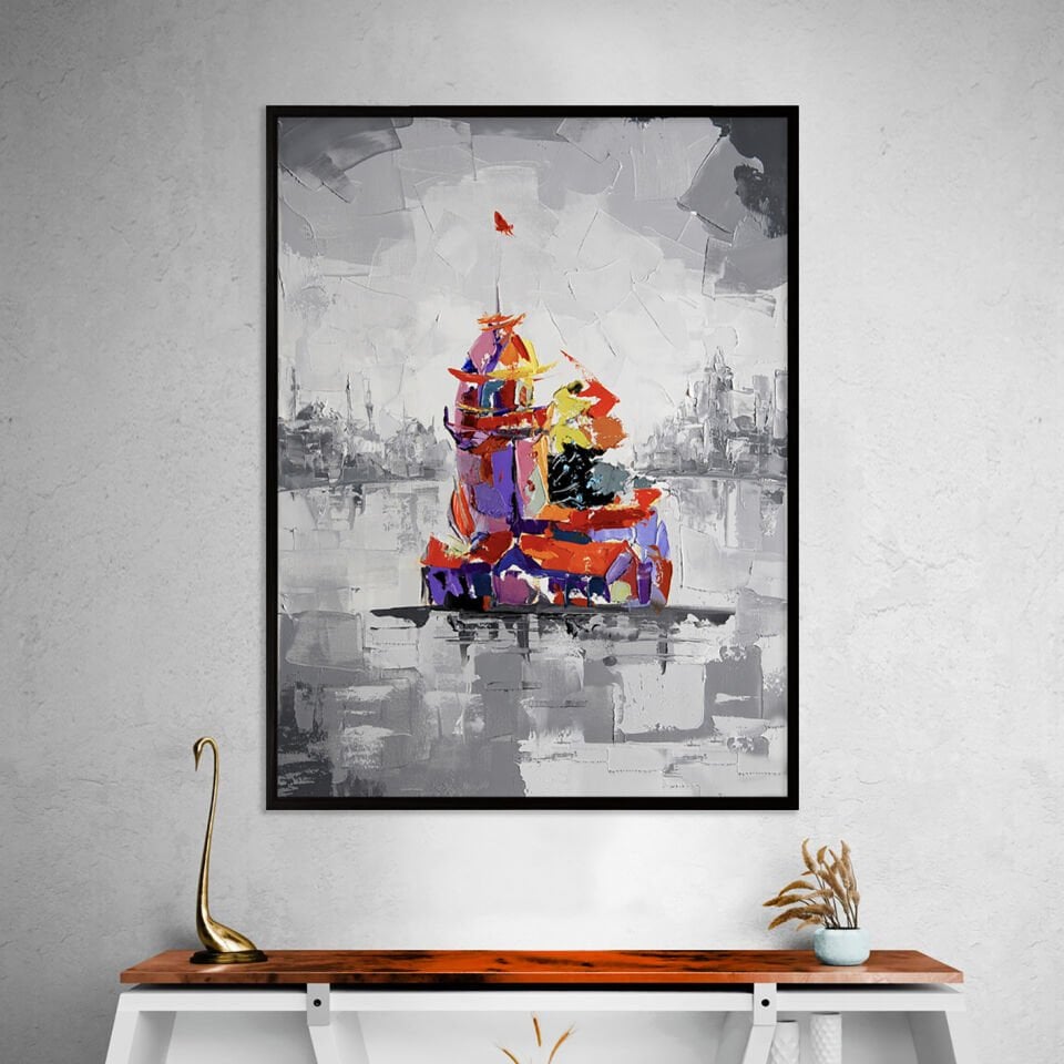 Sessiz Şehrin Renkli Kulesi Manzara Dokulu Yağlıboya Tablo