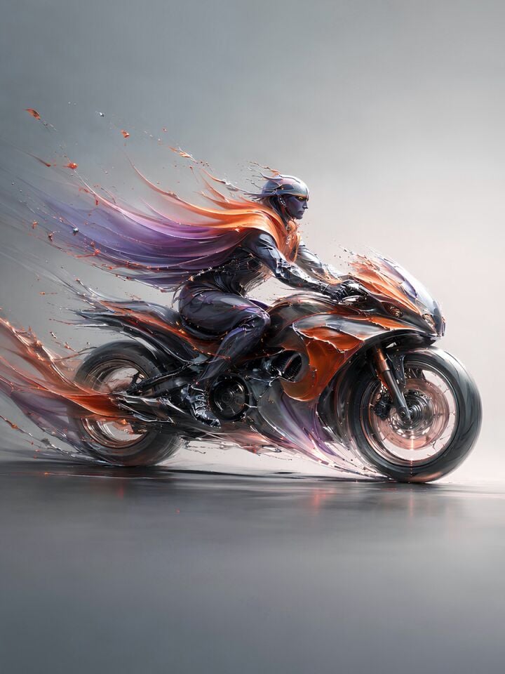 Soyut Motosiklet Yağlı Boya Tablo Modern Hız Temalı El Yapımı Dokulu Sanat Eseri