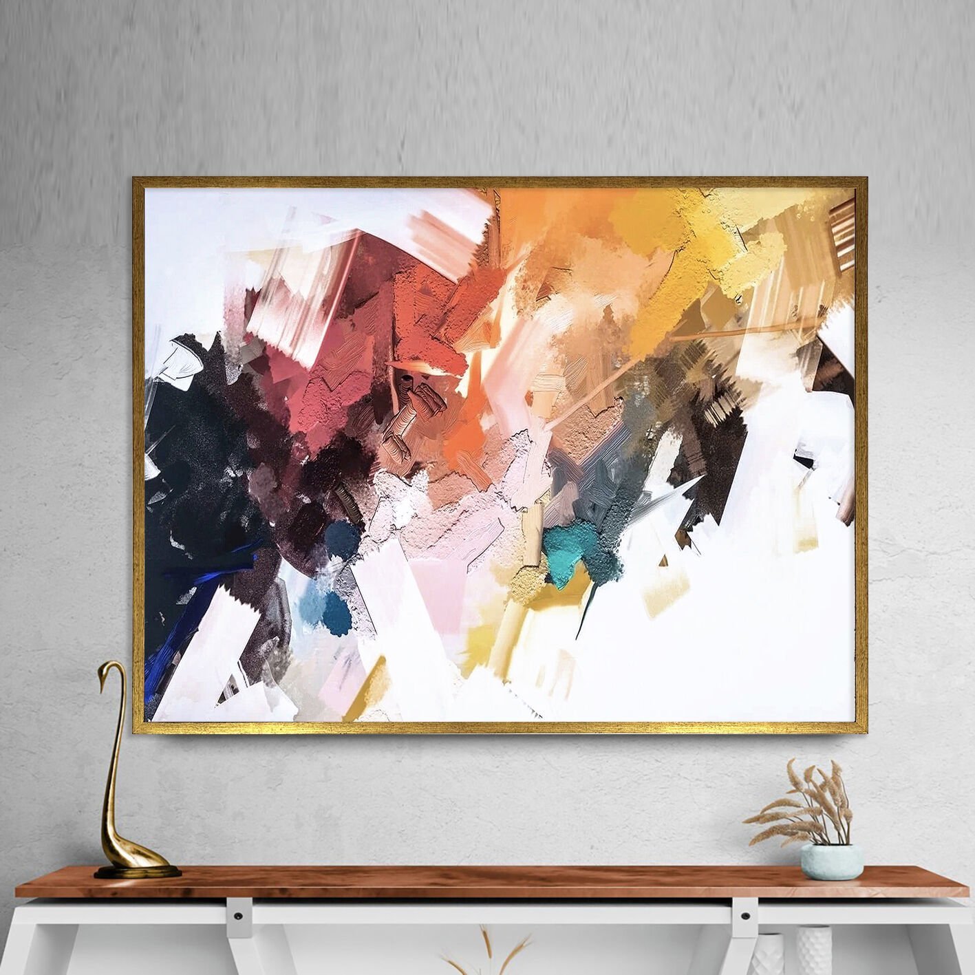 Renklerin Diyaloğu Soyut Dokulu Yağlıboya Tablo