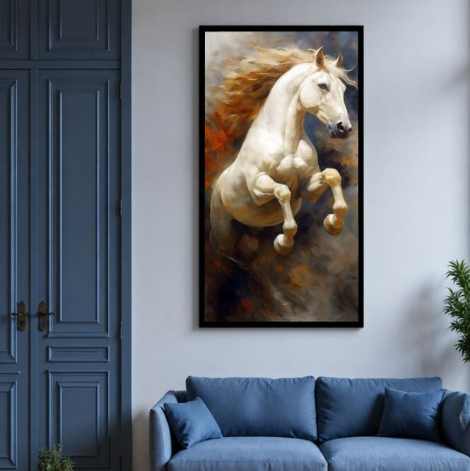 Beyaz At Dokulu Yağlı Boya Tablo – Asil Duruş