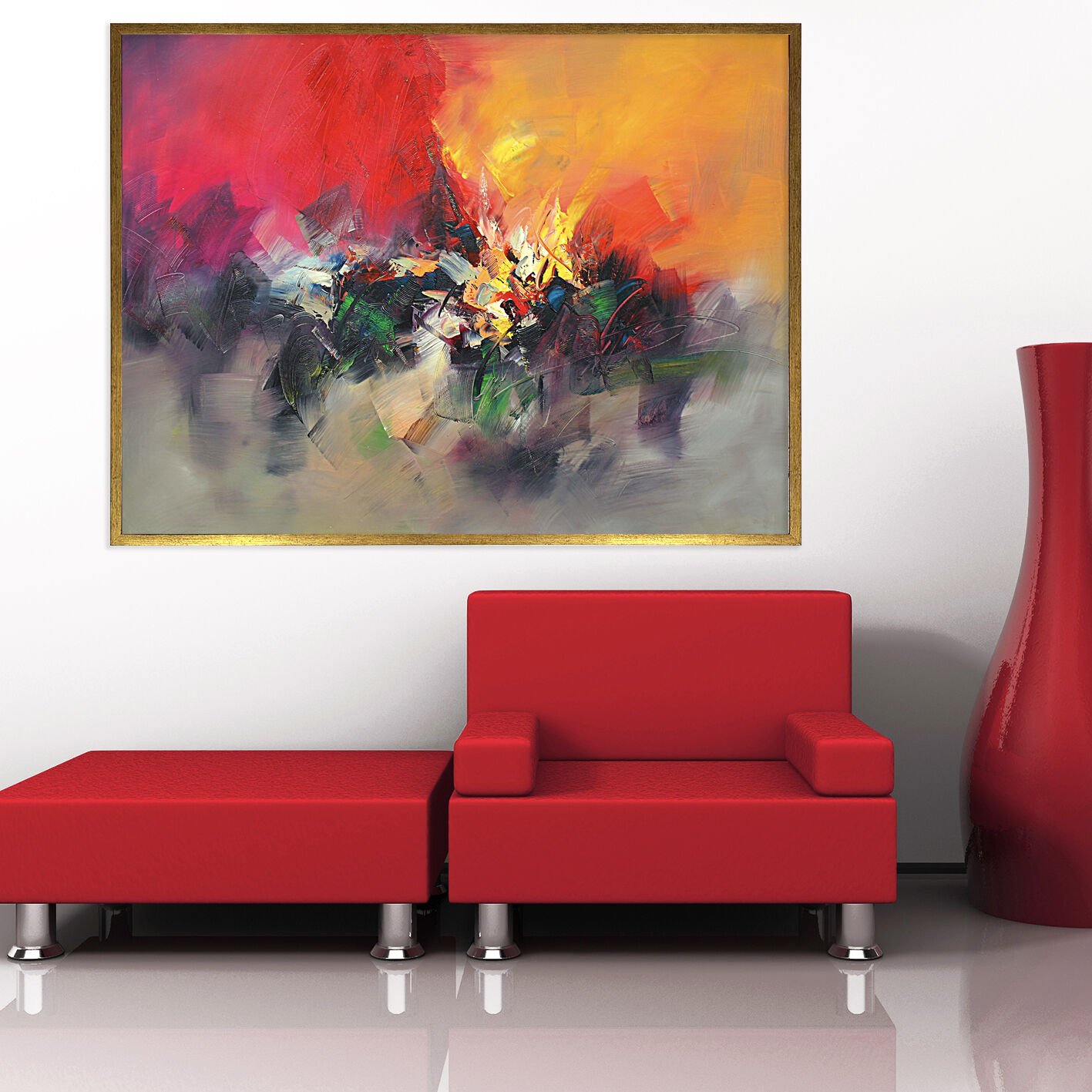 Renklerin Çarpışması Soyut Dokulu Yağlıboya Tablo