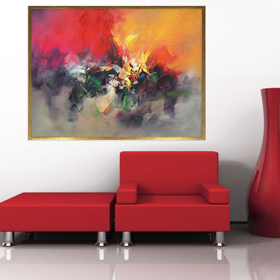Renklerin Çarpışması Soyut Dokulu Yağlıboya Tablo