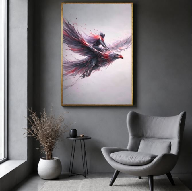 Soyut Kartal Yağlı Boya Tablo Modern Fantastik El Yapımı Dokulu Sanat Eseri