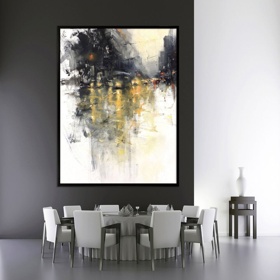 Gecenin Yansımaları Soyut Dokulu Yağlıboya Tablo