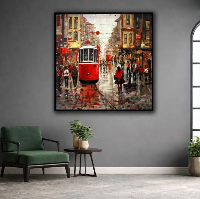 İstanbul Nostaljik Tramvay Yağlı Boya Tablo