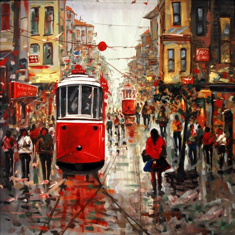 İstanbul Nostaljik Tramvay Yağlı Boya Tablo