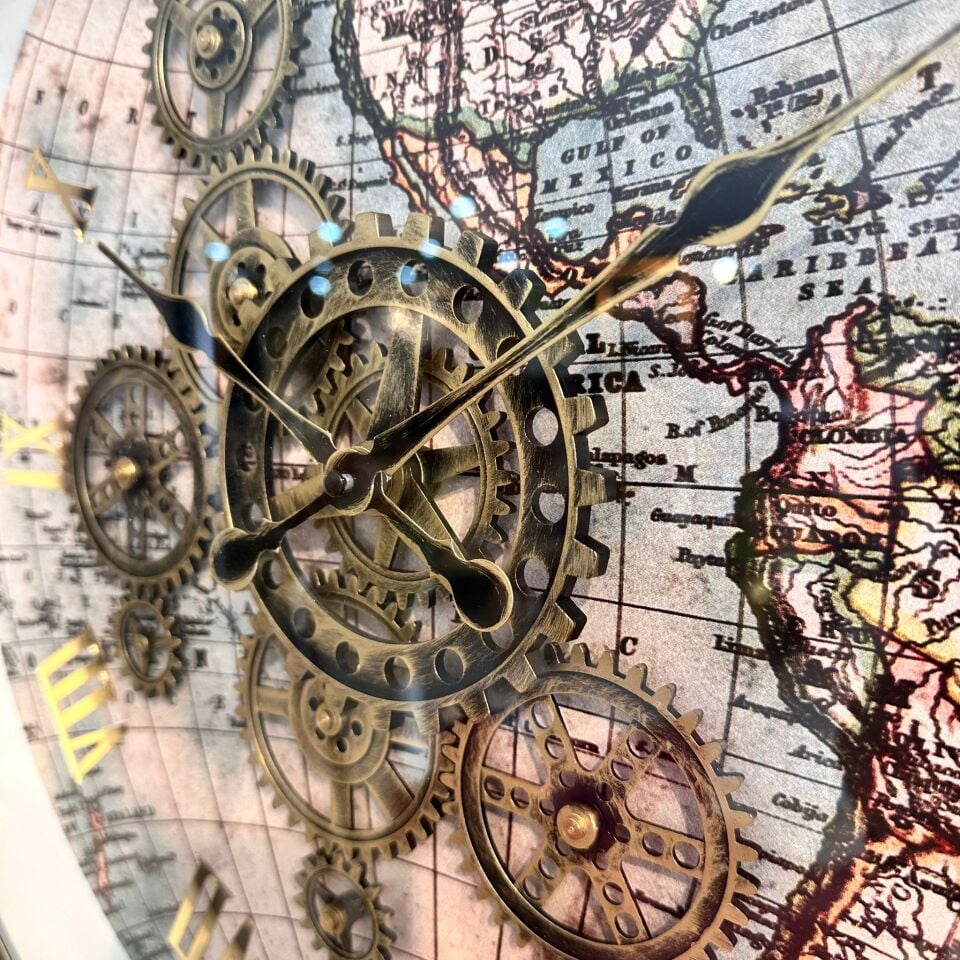 Tripod Ayaklı Dekoratif Saat - Vintage Dünya Haritası Temalı