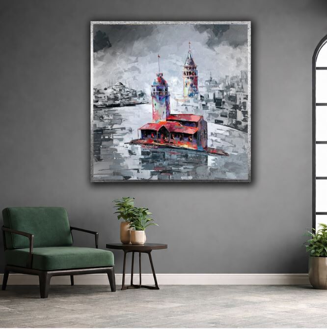 Kız Kulesi ve Galata Kulesi Yağlı Boya Tablo