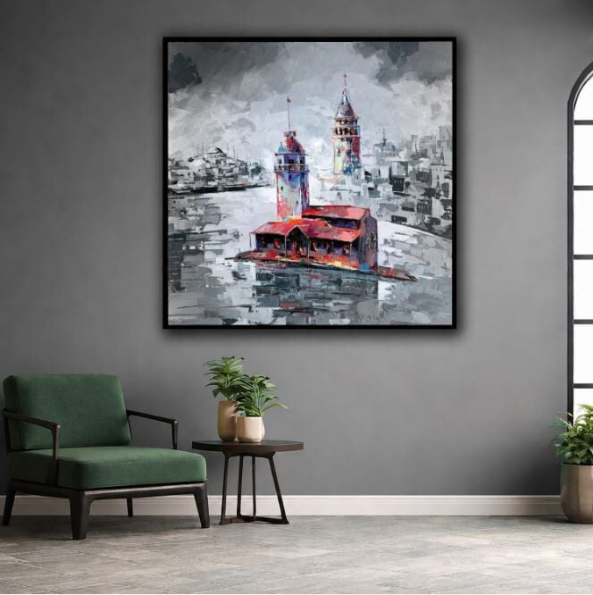 Kız Kulesi ve Galata Kulesi Yağlı Boya Tablo
