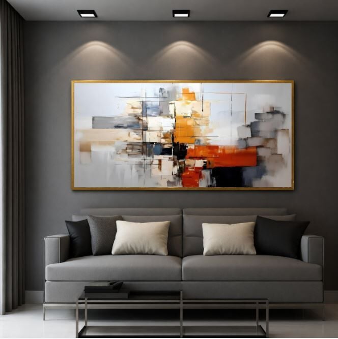 Geometrik Soyut Dokulu Yağlı Boya Tablo – Kentsel Denge