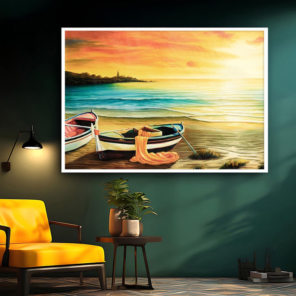 Sessiz Kıyı Manzara Dokulu Yağlıboya Tablo