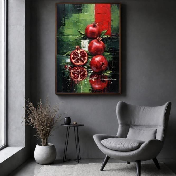 Nar Yağlı Boya Tablo Modern Natürmort El Yapımı Dokulu Sanat Eseri
