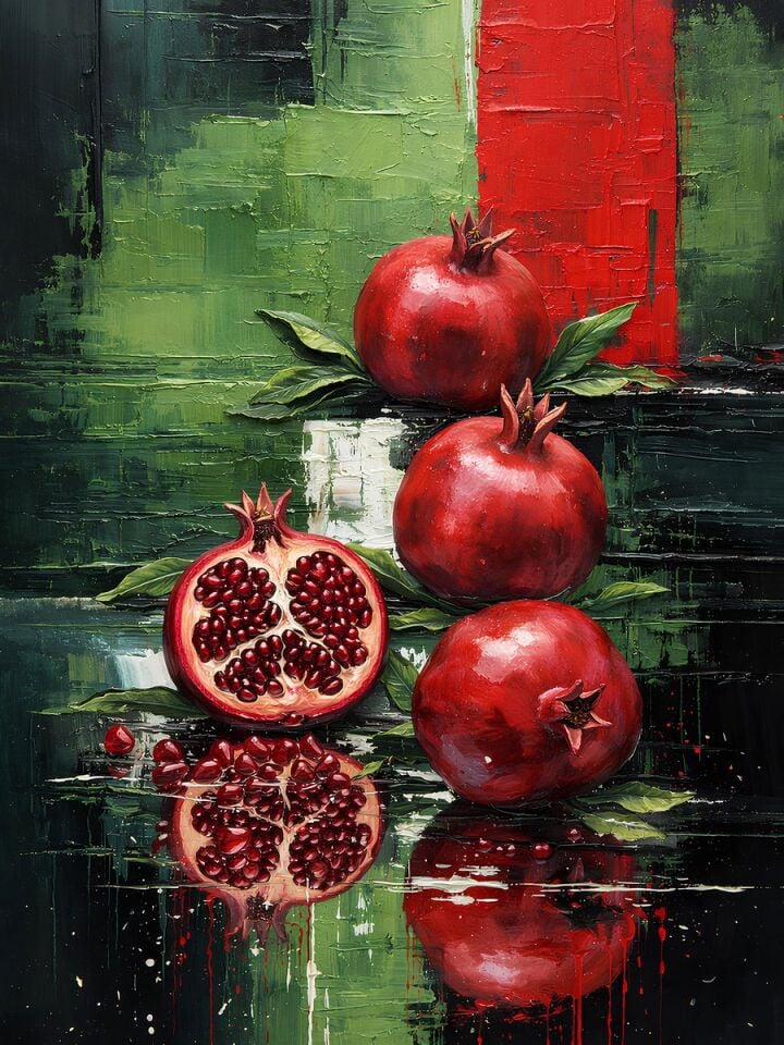 Nar Yağlı Boya Tablo Modern Natürmort El Yapımı Dokulu Sanat Eseri