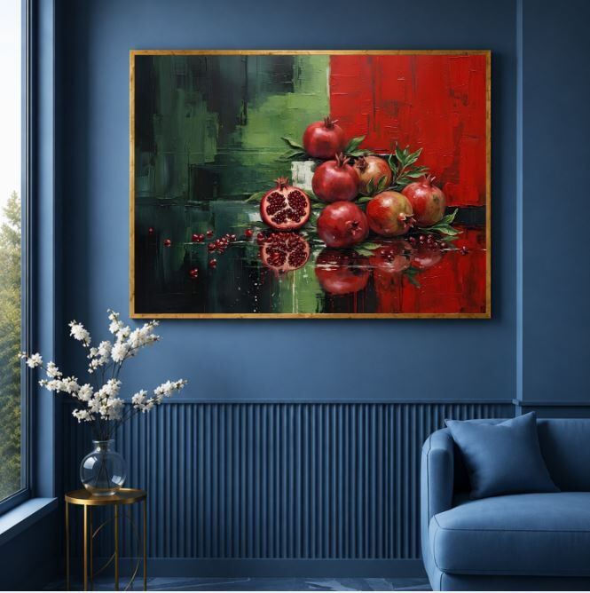 Nar Yağlı Boya Tablo El Yapımı Dokulu Natürmort Sanat Eseri