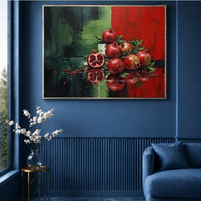 Nar Yağlı Boya Tablo El Yapımı Dokulu Natürmort Sanat Eseri