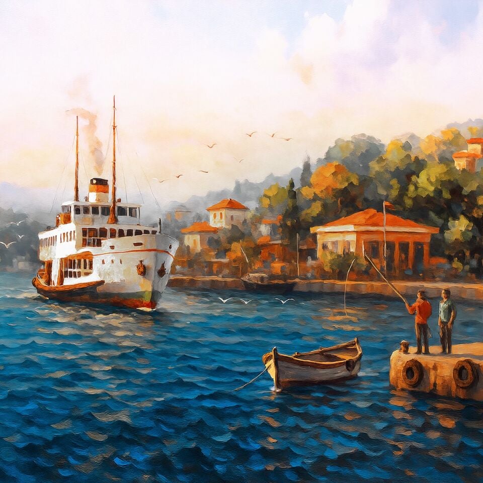 Vapur Manzaralı İstanbul Yağlı Boya Tablo