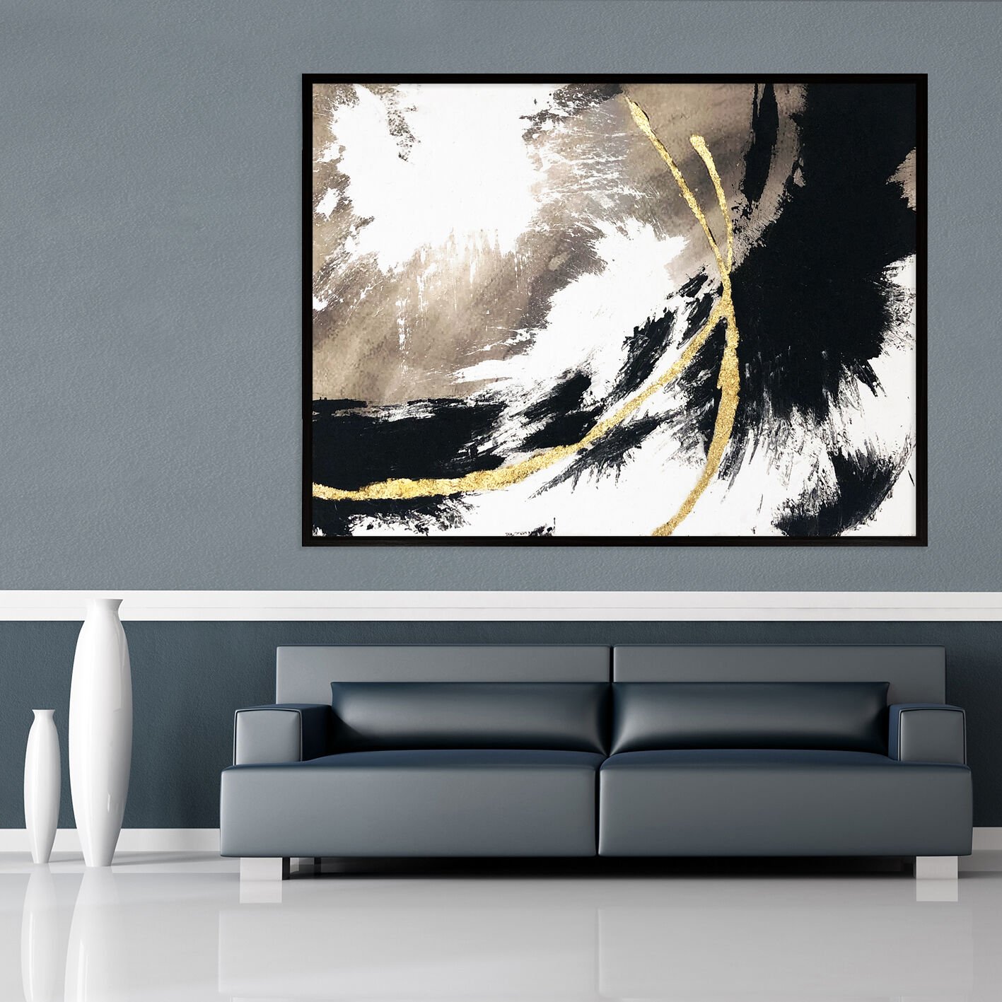 Altın Çizgide Denge Soyut Dokulu Yağlıboya Tablo