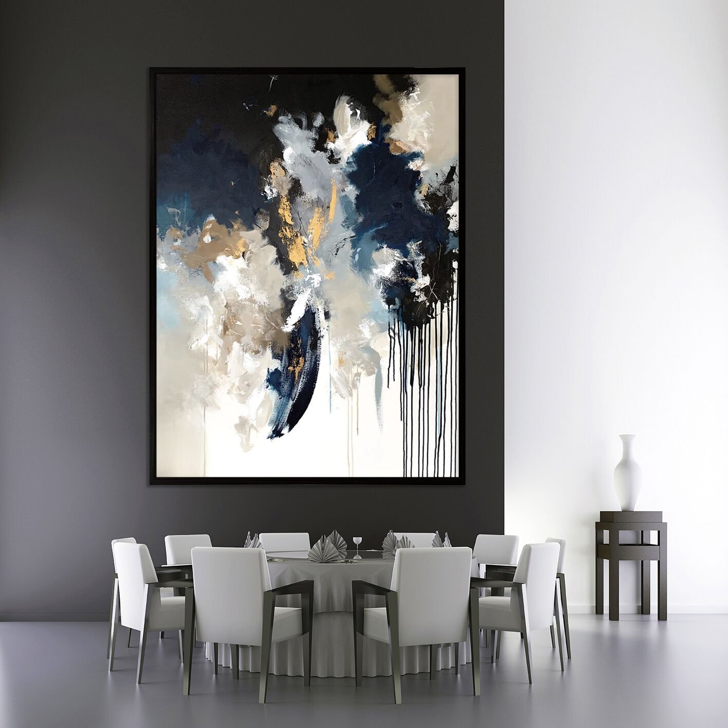 Geceye Düşen Işık Soyut Dokulu Yağlıboya Tablo