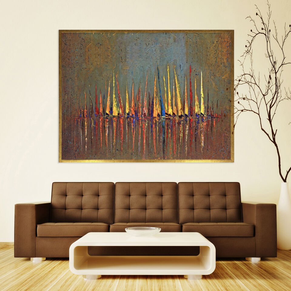 Renklerin Yankısı Soyut Dokulu Yağlıboya Tablo