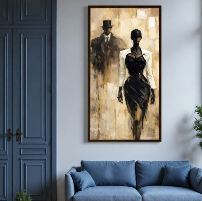 Modern Figüratif Dokulu Yağlı Boya Tablo – Sessiz Karşılaşma