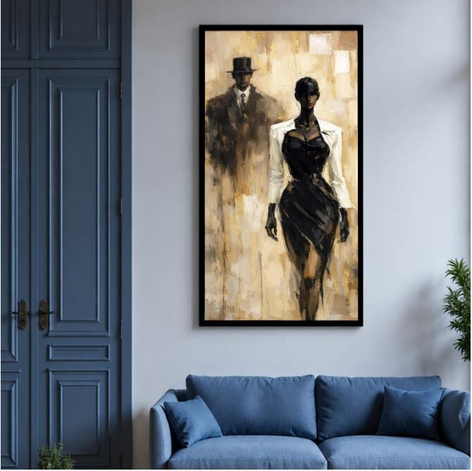 Modern Figüratif Dokulu Yağlı Boya Tablo – Sessiz Karşılaşma
