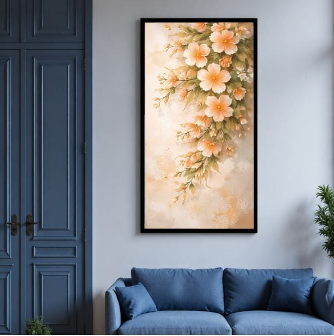 Somon Çiçekler Çiçek Desenli Dokulu Yağlı Boya Tablo
