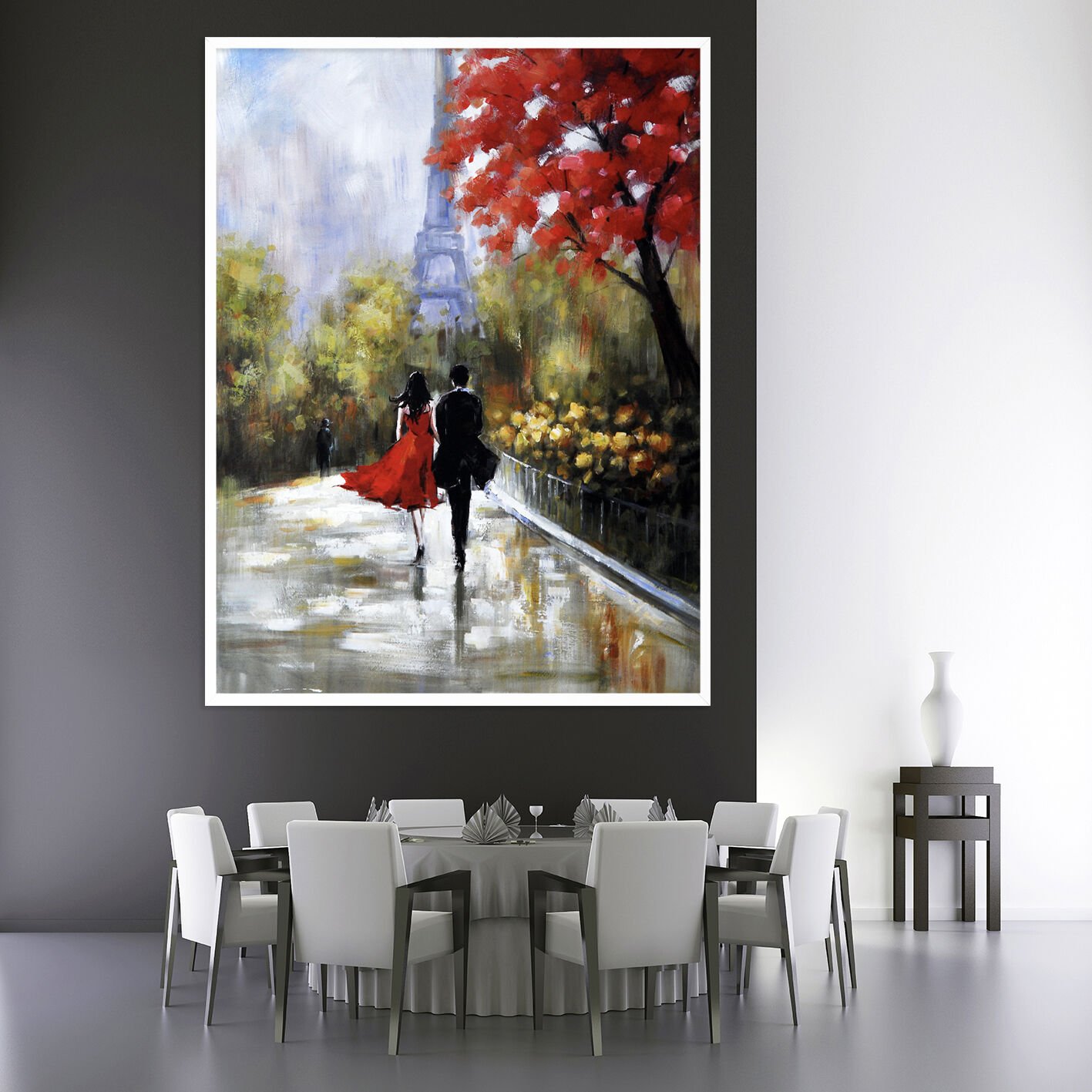 Sonbaharda Aşk Manzara Dokulu Yağlıboya Tablo