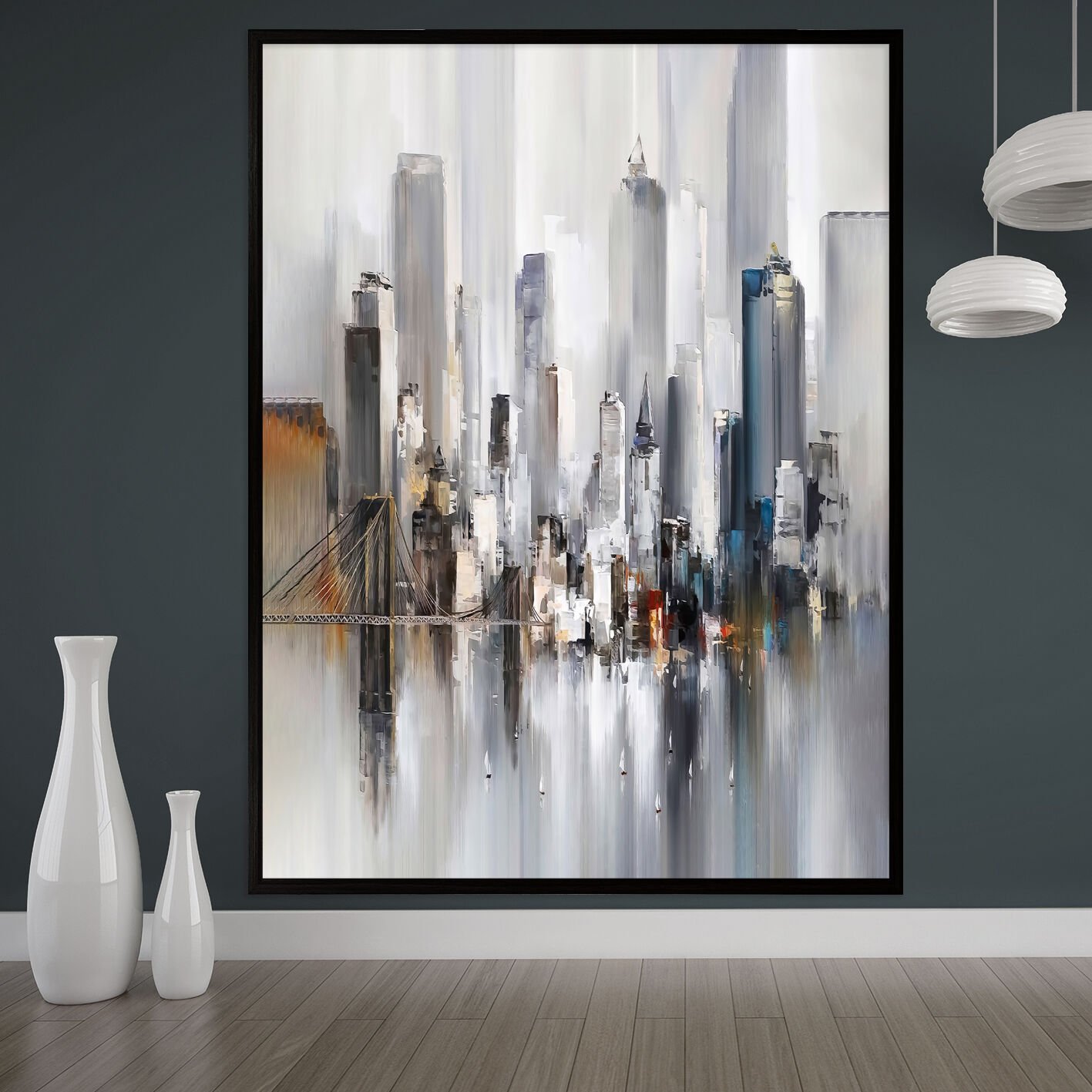 Şehrin Yansımaları Soyut Dokulu Yağlıboya Tablo